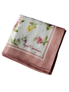 Vintage Royal Copenhagen Floral Cotton Scarf Pink Botanical Cottagecore 20"